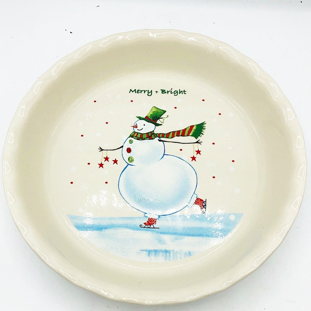 Nantucket Merry & Bright Snowman Ice Skating Pie Plate